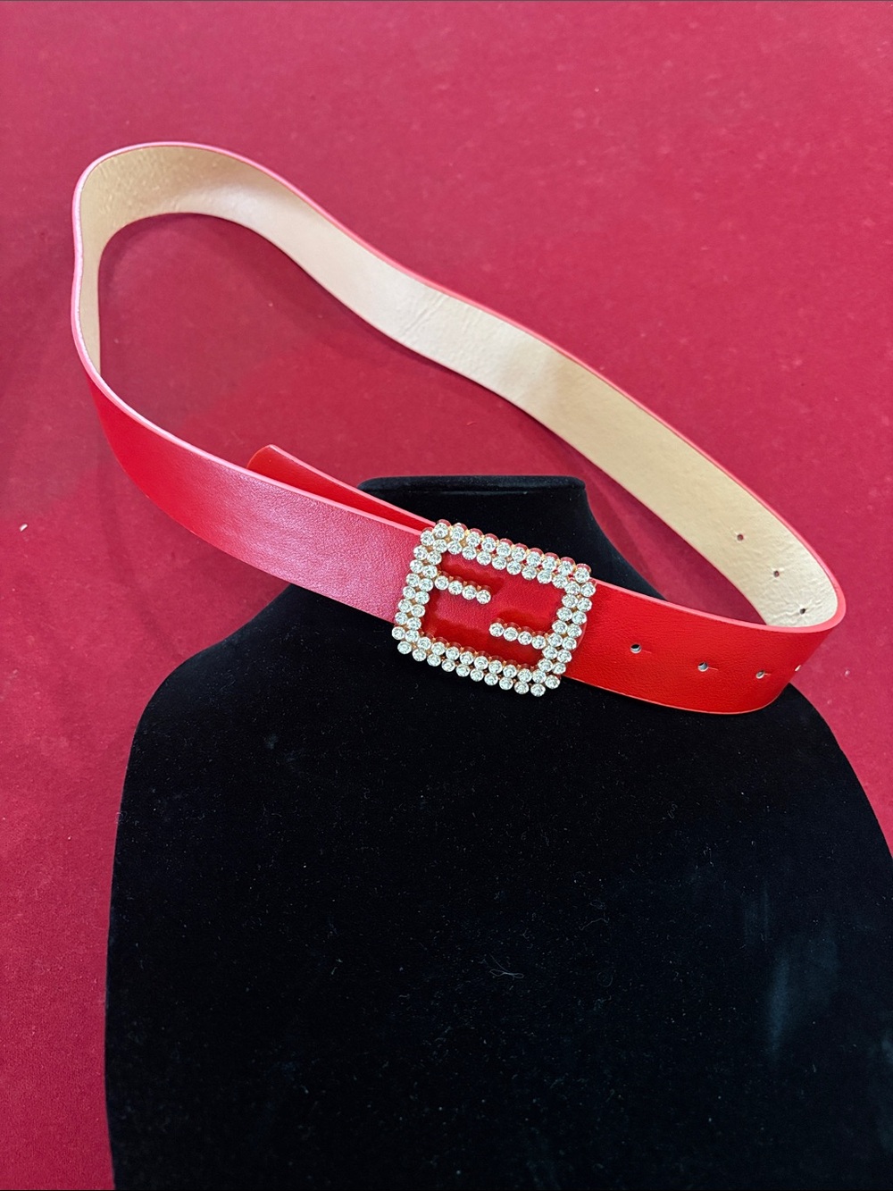 Red Crystal Buckle  Belt - Women Accessories